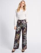 Marks & Spencer Floral Print Wide Leg Trousers Purple