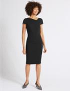 Marks & Spencer Pleated Square Neck Bodycon Midi Dress Black