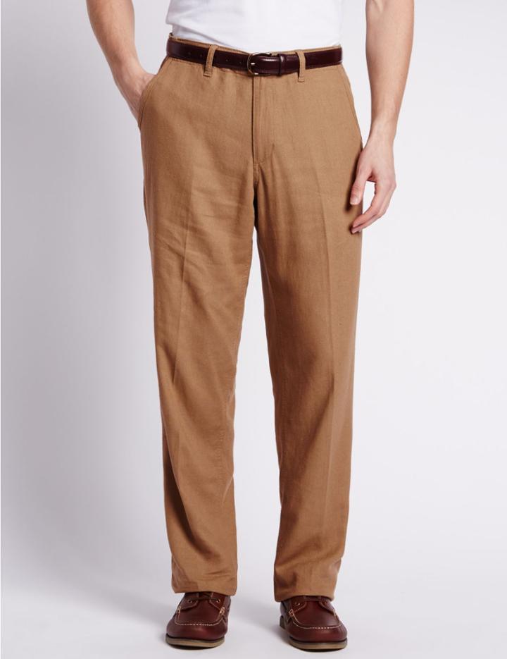 Marks & Spencer Regular Fit Linen Blend Chinos Tobacco