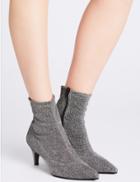 Marks & Spencer Kitten Heel Side Zip Ankle Boots Silver