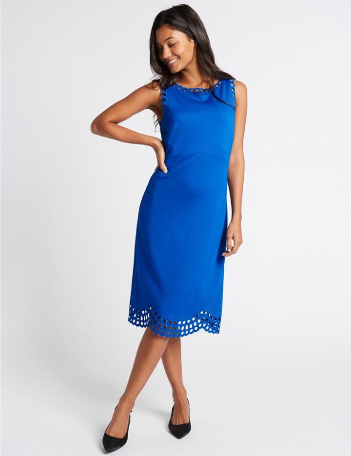 Marks & Spencer Cutwork Skater Midi Dress Cobalt