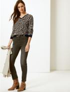 Marks & Spencer Animal Print V-neck Long Sleeve Sweatshirt Brown Mix