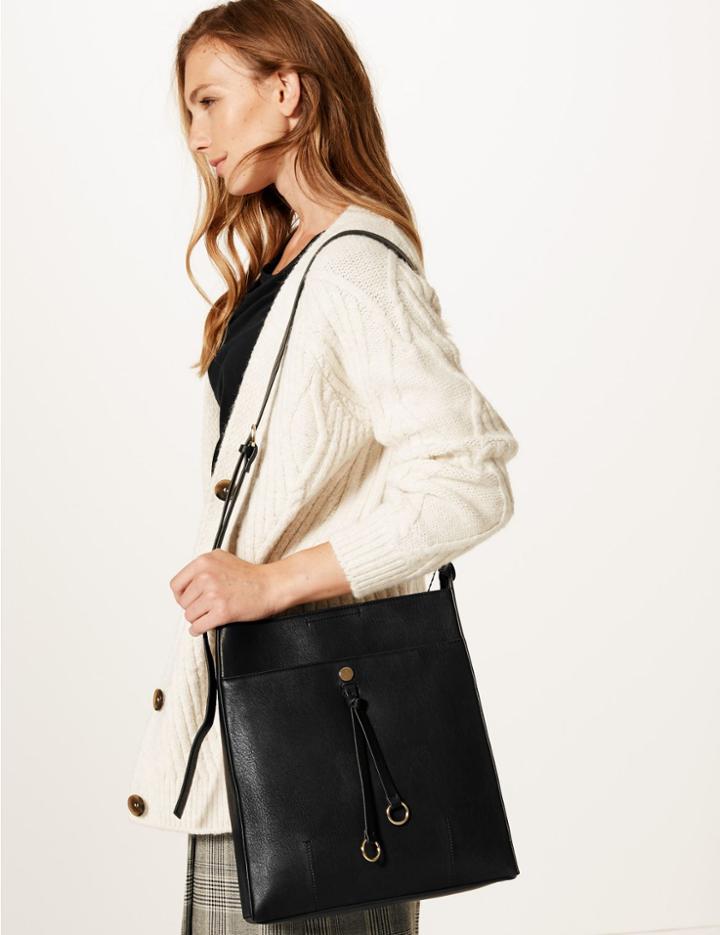 Marks & Spencer Faux Leather Ring Detail Messenger Bag Black