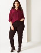 Marks & Spencer Curve Pure Silk Long Sleeve Shirt Claret