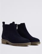 Marks & Spencer Leather Block Heel Crepe Sole Ankle Boots Navy