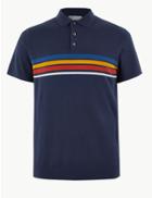 Marks & Spencer Striped Knitted Polo Shirt Navy