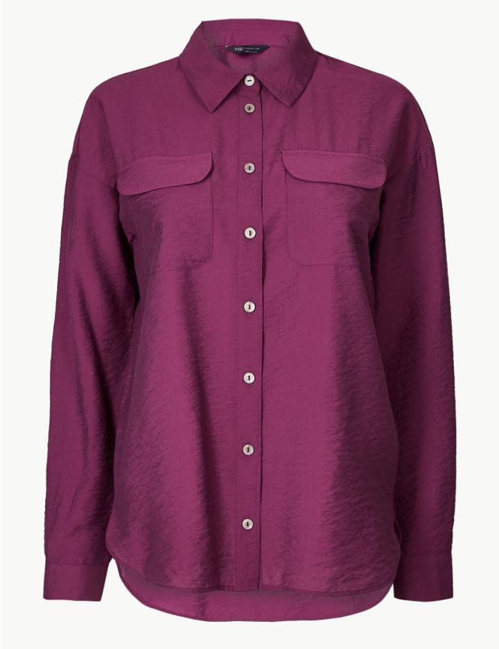 Marks & Spencer Button Detailed Long Sleeve Shirt Magenta