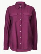 Marks & Spencer Button Detailed Long Sleeve Shirt Magenta