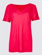 Marks & Spencer V-neck Short Sleeve Mercerised T-shirt Pink