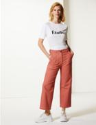 Marks & Spencer Pure Cotton Wide Leg Ankle Grazer Trousers Terracotta