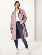 Marks & Spencer Checked Double Breasted Trench Coat Pink Mix