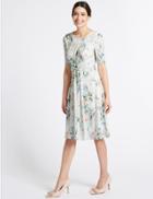 Marks & Spencer Floral Print Twisted Detail Swing Dress Grey Mix