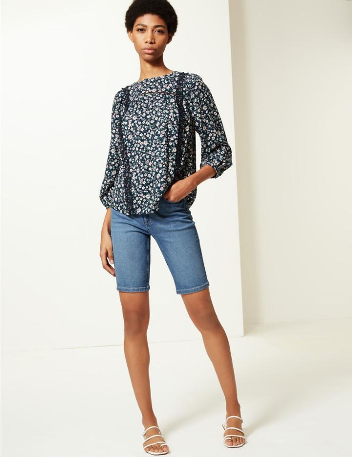 Marks & Spencer Bermuda Knee Length Denim Shorts Light Indigo