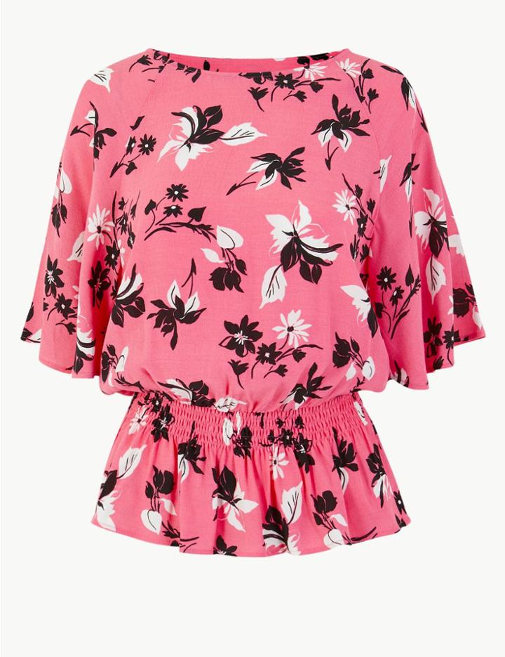 Marks & Spencer Printed Smocked Waist Blouse Pink Mix