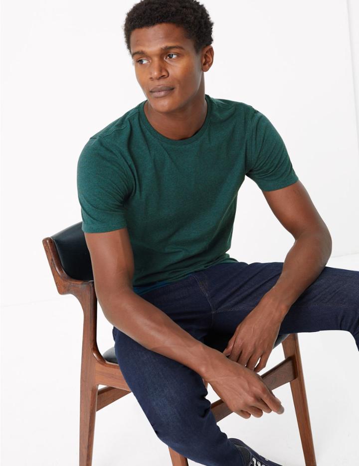 Marks & Spencer Slim Fit Pure Cotton Crew Neck T-shirt Dark Turquoise