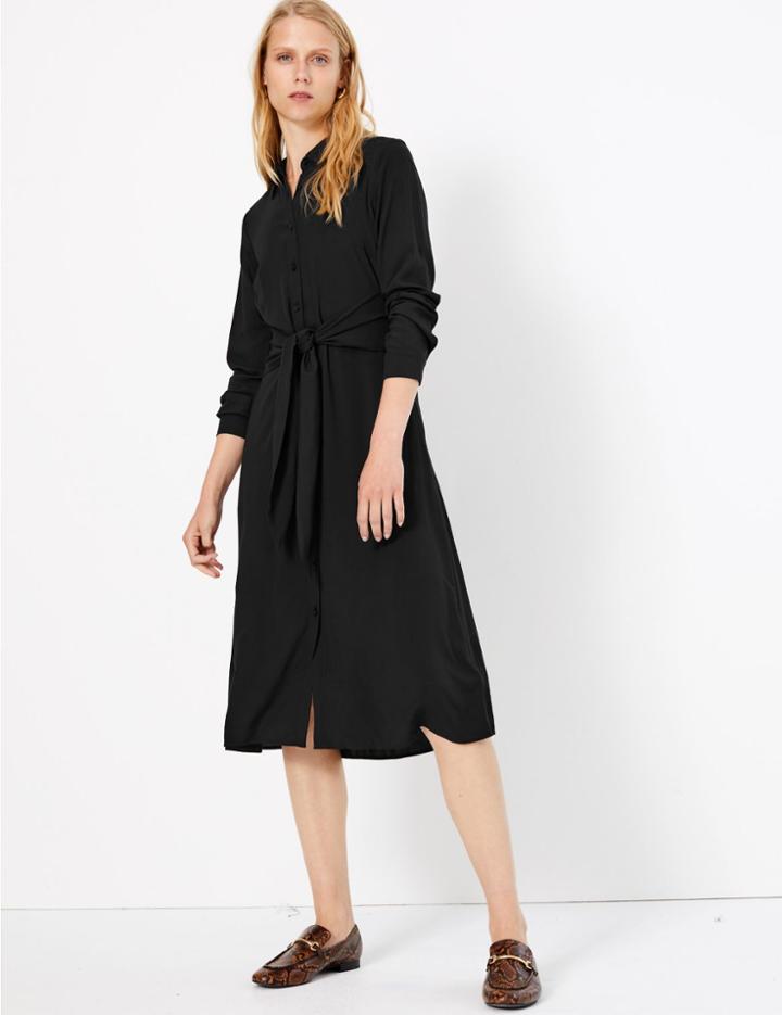 Marks & Spencer Tie Front Shirt Midi Dress Black