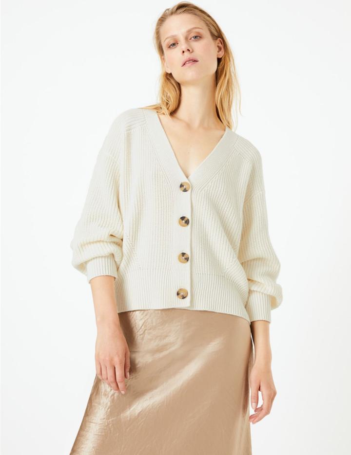 Marks & Spencer V-neck Ribbed Button Cardigan Antique Brass