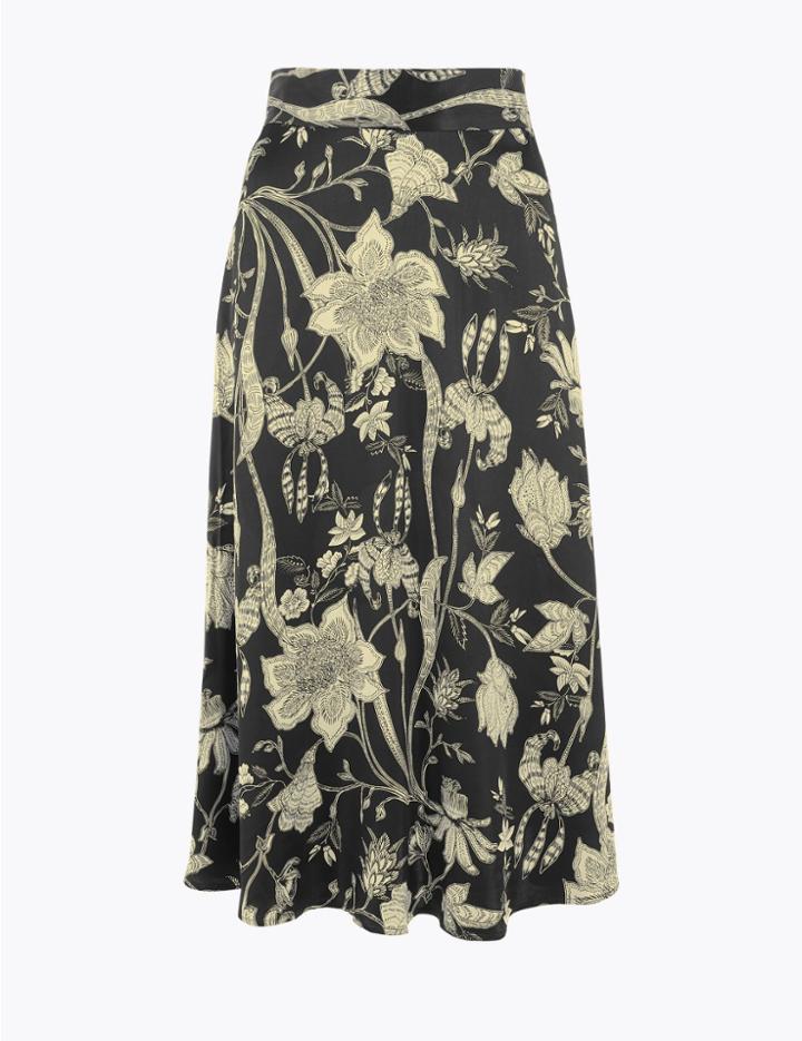 Marks & Spencer Floral Print Fit & Flare Midi Skirt Black Mix