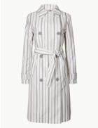 Marks & Spencer Striped Double Breasted Trench Coat Black Mix