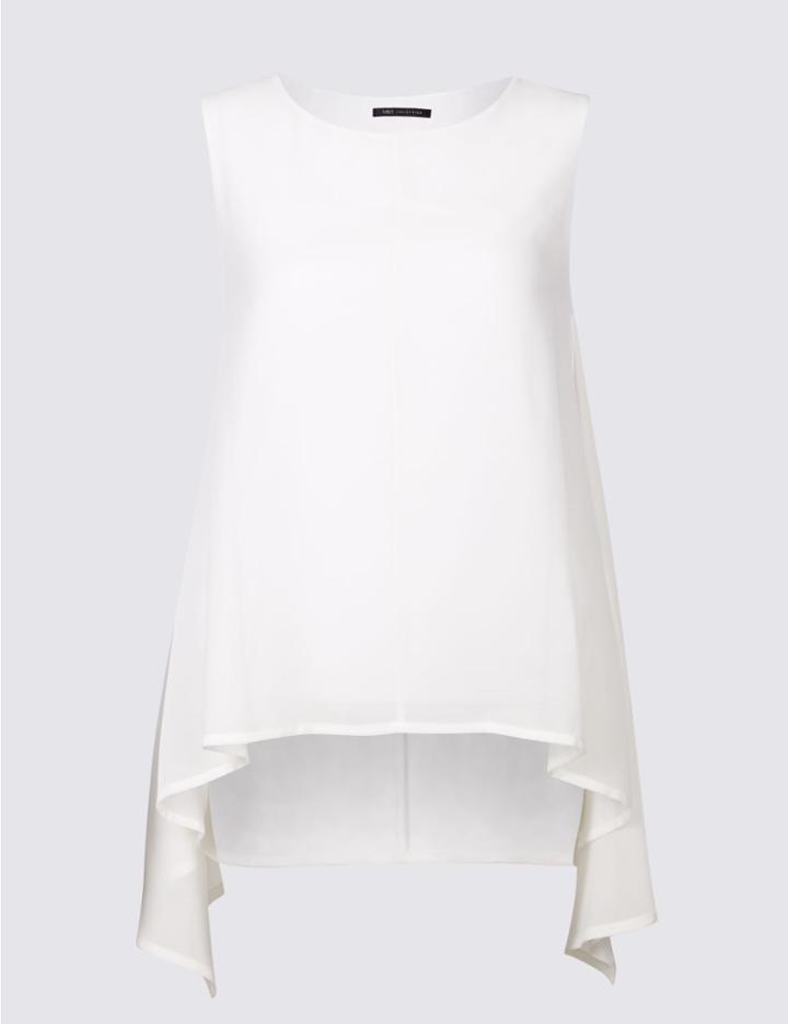 Marks & Spencer Waterfall Round Neck Short Sleeve Top Ivory