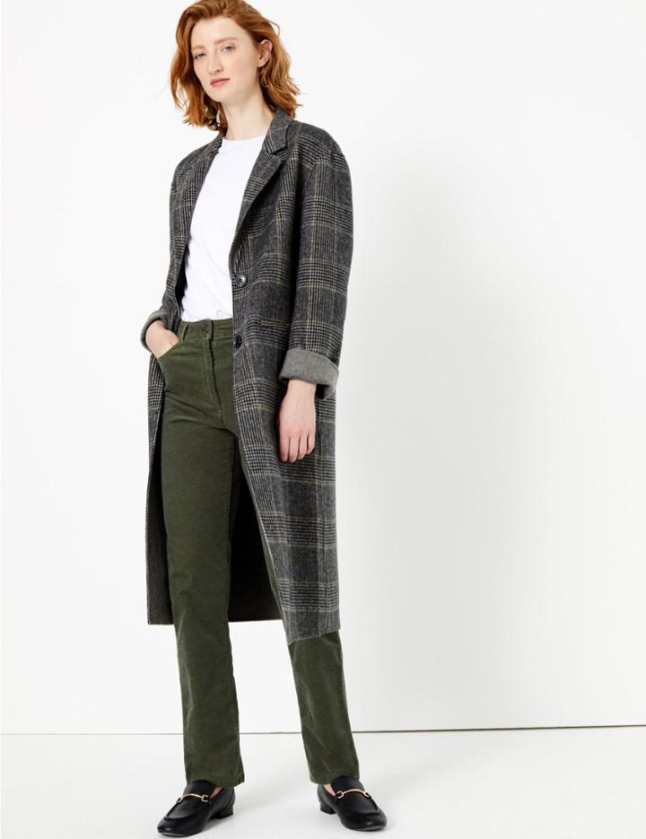 Marks & Spencer Corduroy Straight Leg Ankle Grazer Trousers Khaki