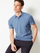 Marks & Spencer Cotton Rich Knitted Polo Blue