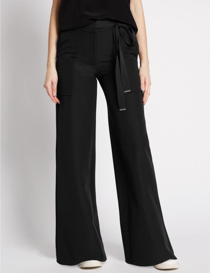 Marks & Spencer Belted Wide Leg Trousers Black