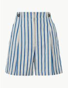 Marks & Spencer Linen Blend Striped Tailored Shorts Blue Mix