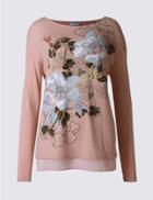 Marks & Spencer Floral Print Slash Neck Long Sleeve T-shirt Copper Rose