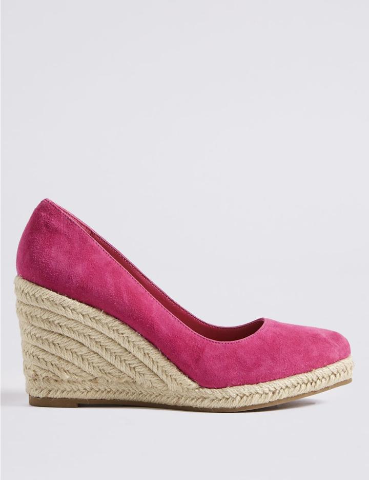 Marks & Spencer Suede Almond Toe Wedge Heel Espadrilles Fuchsia