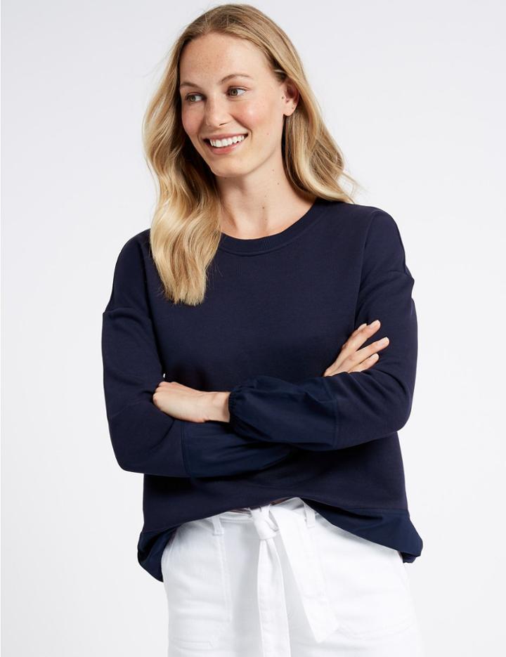 Marks & Spencer Cotton Rich Round Neck Sweatshirt Navy
