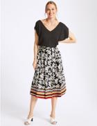 Marks & Spencer Cotton Rich Printed A-line Midi Skirt Black Mix