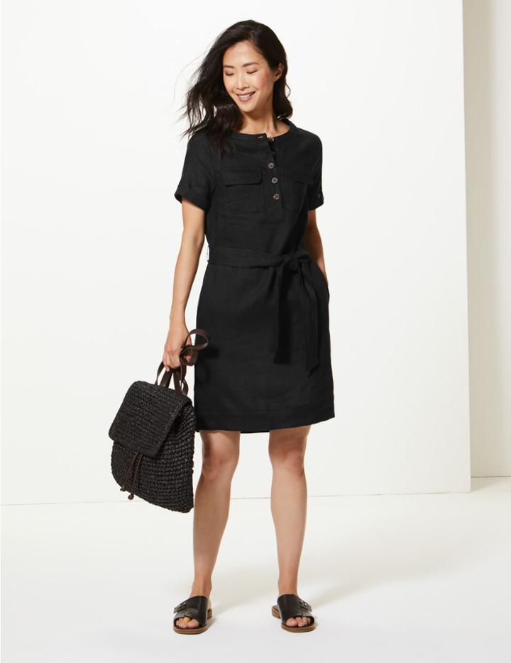 Marks & Spencer Pure Linen Mini Shirt Dress Black