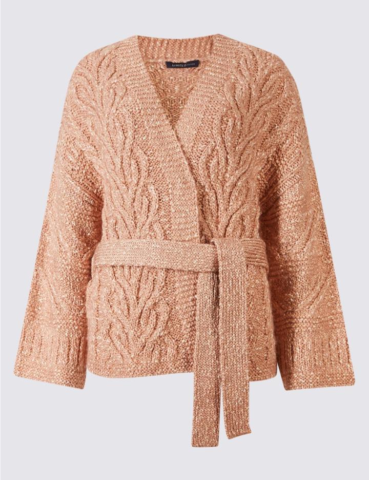 Marks & Spencer Cotton Blend Textured Long Sleeve Cardigan Copper Rose