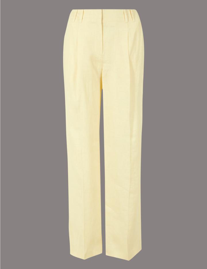 Marks & Spencer Pure Linen Wide Leg Trousers Pale Yellow