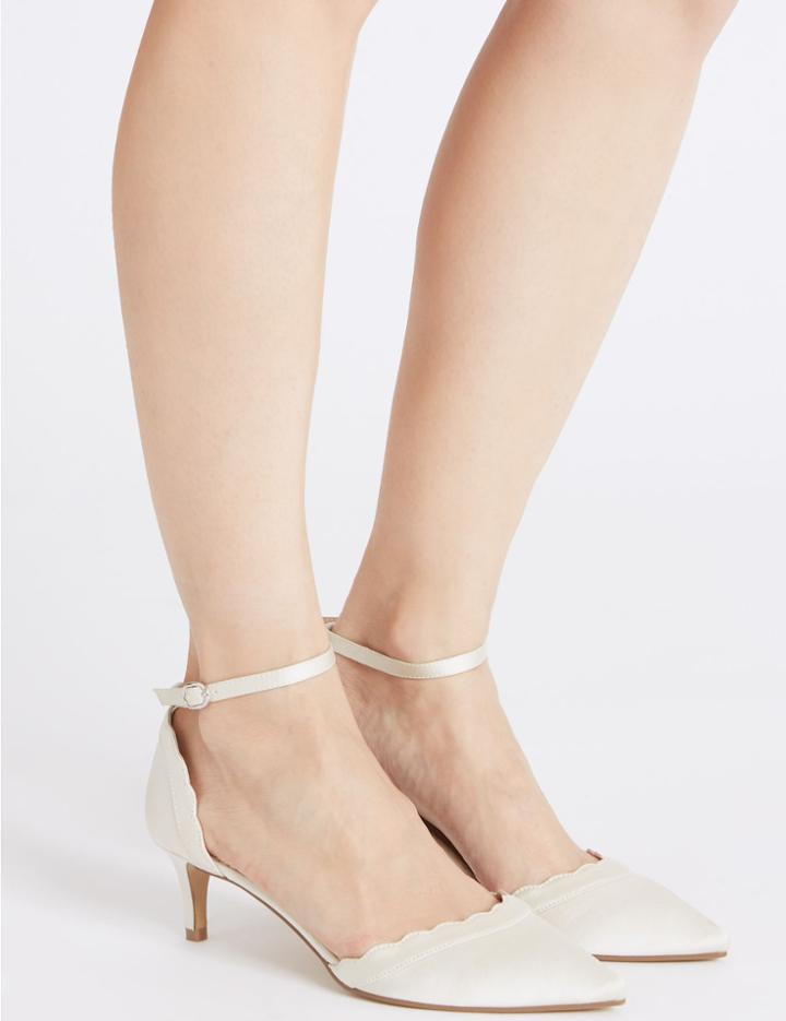 Marks & Spencer Kitten Heel Scallop Court Shoes Ivory