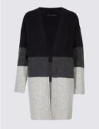 Marks & Spencer Colour Block Longline Open Front Cardigan Navy Mix