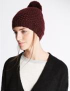 Marks & Spencer Textured Bobble Winter Hat Claret