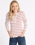 Marks & Spencer Cotton Blend Striped Long Sleeve Top Red Mix