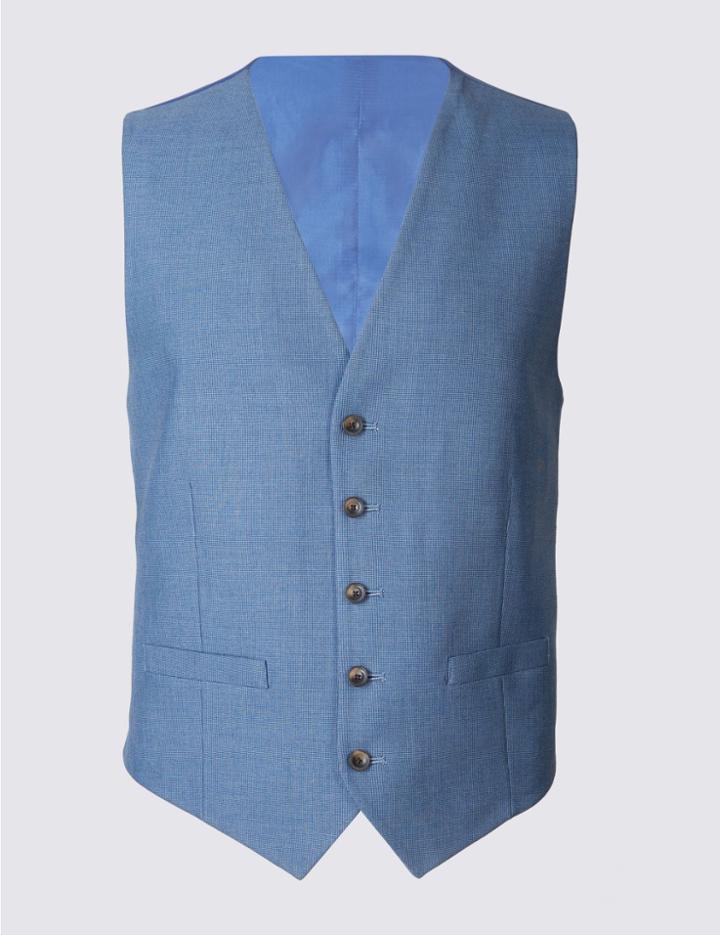Marks & Spencer Blue Textured Tailored Fit Waistcoat Blue