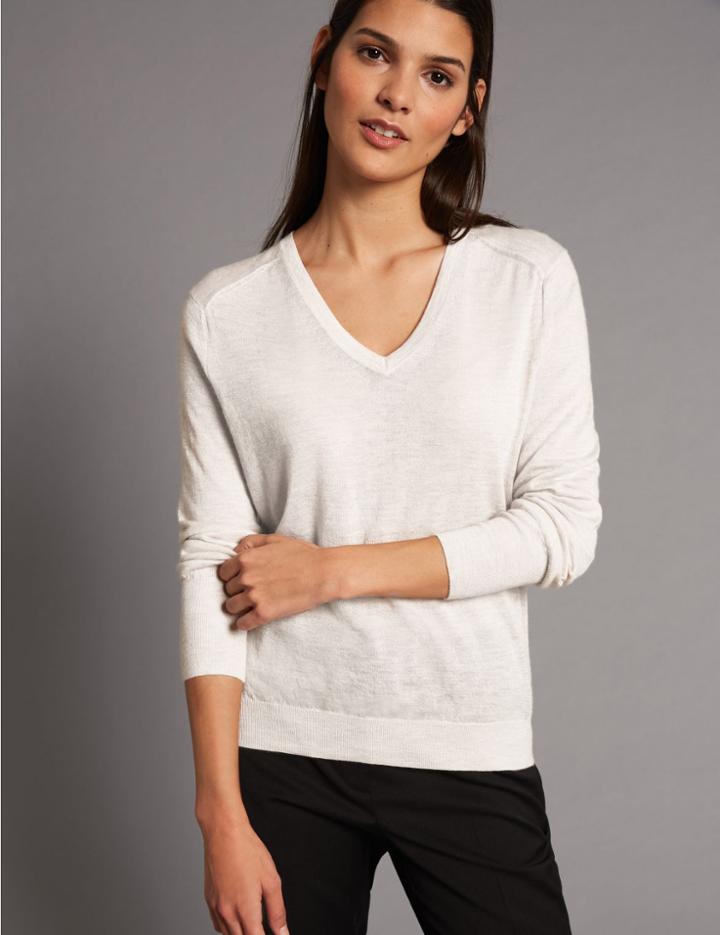 Marks & Spencer Fine Gauge Pure Cashmere V Neck Jumper Oatmeal
