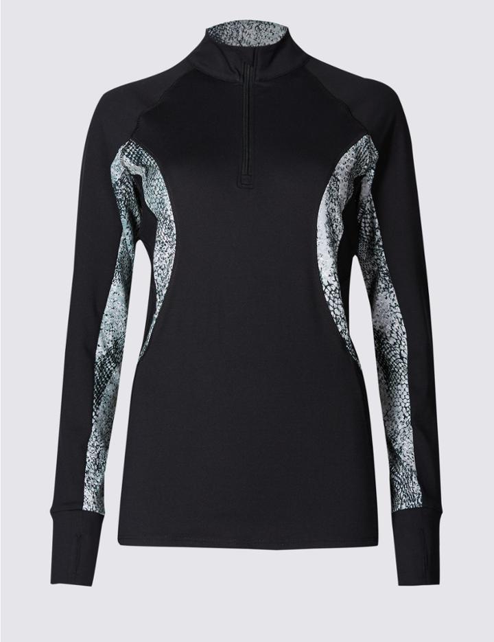 Marks & Spencer Printed Long Sleeve High Neck Top Black Mix
