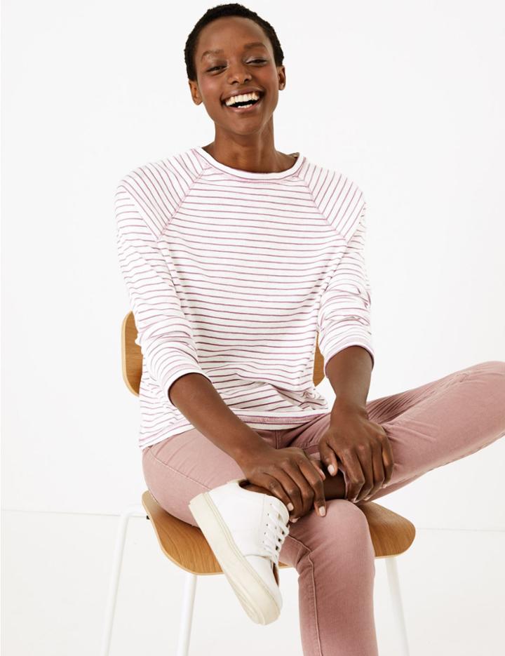 Marks & Spencer Striped Straight Fit Top Lilac Mix