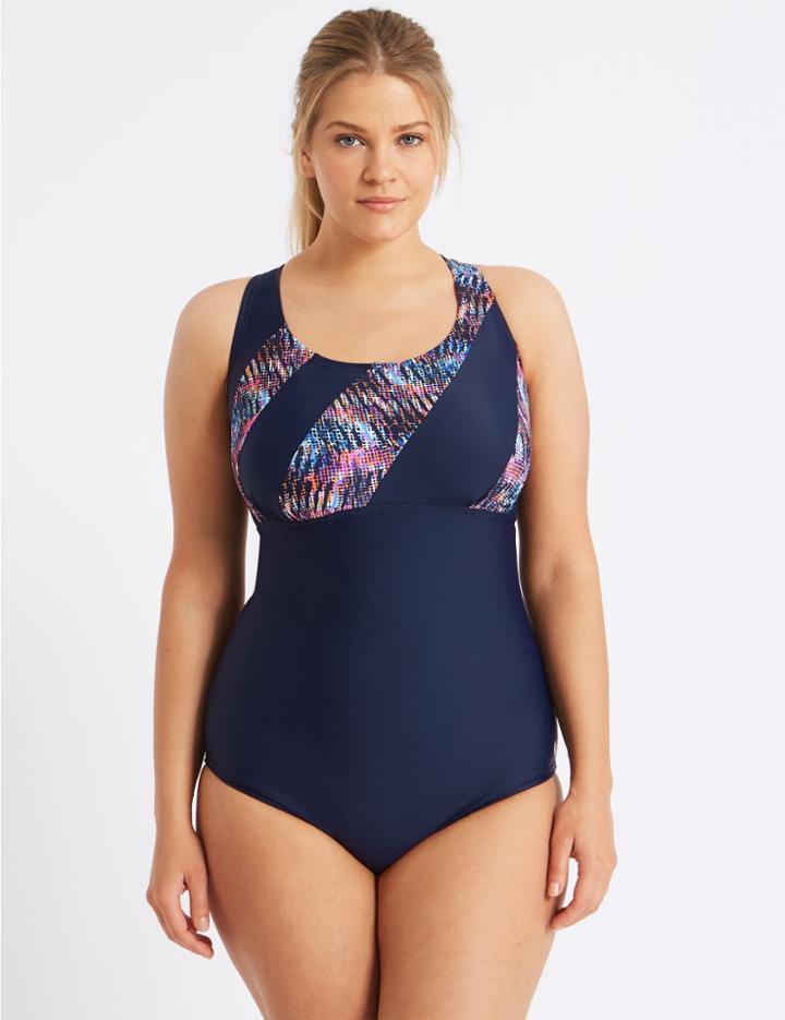 Marks & Spencer Plus Secret Slimming&trade; Printed Swimsuit Navy Mix
