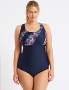 Marks & Spencer Plus Secret Slimming&trade; Printed Swimsuit Navy Mix