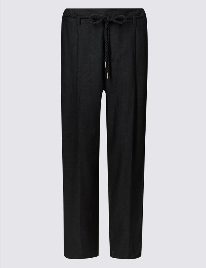 Marks & Spencer Linen Rich Tapered Leg Trousers Black