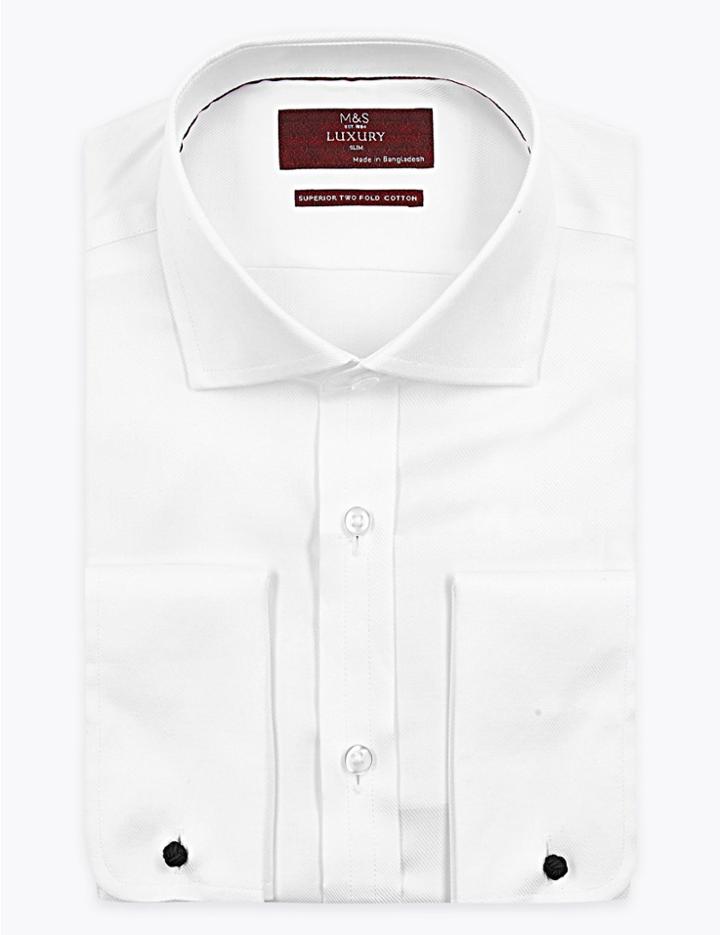 Marks & Spencer 2in Shorter Slim Fit Twill Easy To Iron Shirt White