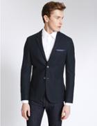 Marks & Spencer Cotton Blend Single Breasted 2 Button Jacket Navy