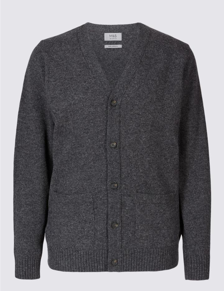 Marks & Spencer Pure Lambswool Cardigan Dark Grey Mix
