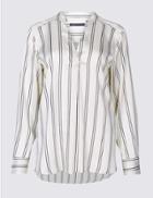 Marks & Spencer Striped Notch Neck Long Sleeve Satin Tunic Ivory Mix